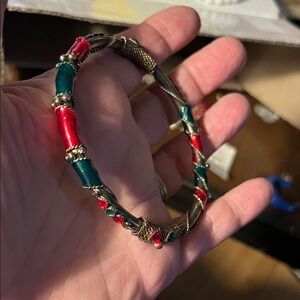 Vintage-Inspired Red & Green Enamel Bracelet - Women's Fashion Jewelry 1326
